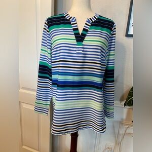 Talbots Womens Top Popover Long Sleeve Lightweight Stripe Size Medium